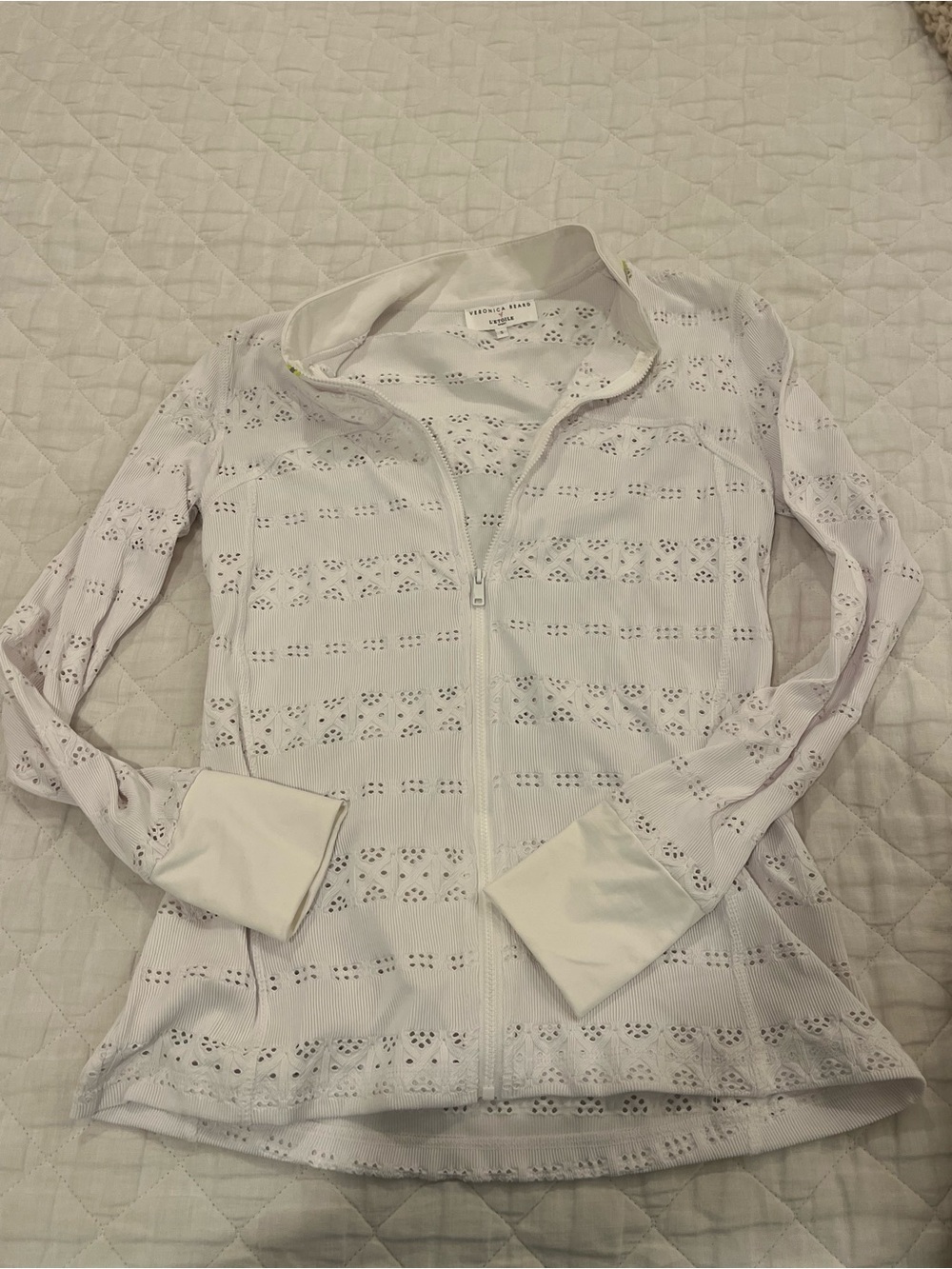 VERONICA BEARD SMALL White Eyelet Zip-Up Jacket